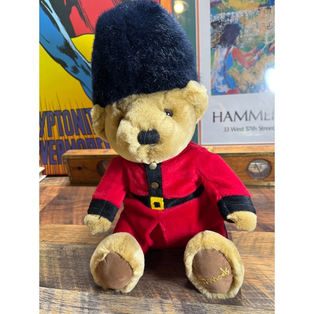 Vintage Harrods Teddy Bear Royal Guard British Soldier Plush Red Uniform Gold